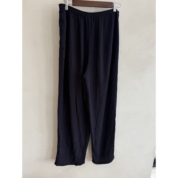 Womens Pants EILEEN FISHER navy rayon stretch elastic waist pull on Wide Small S - Picture 4 of 5